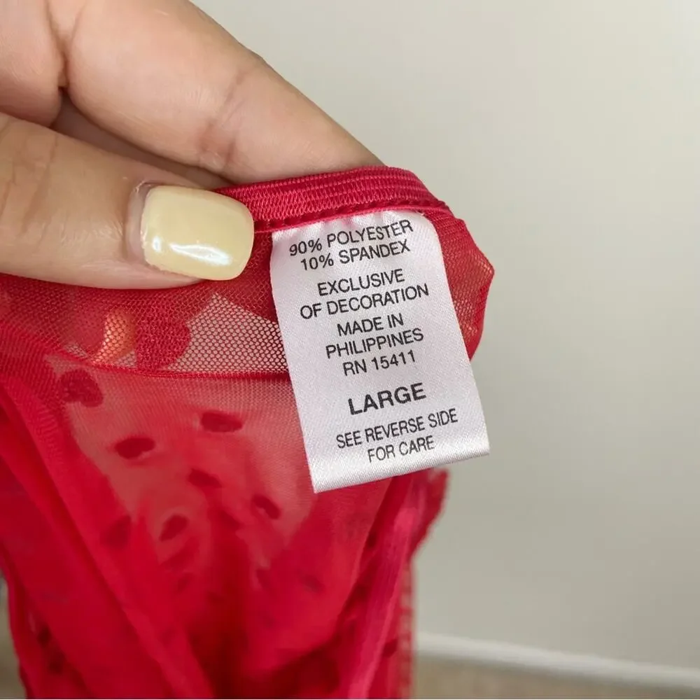 Vintage Y2K Red Heart Flocked Velvet Sheer Chemise Babydoll Slip Size Large - Picture 2 of 4